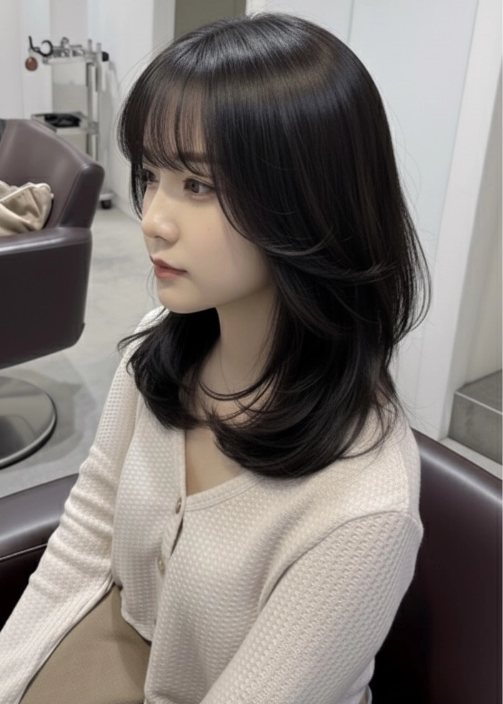 抜け感ミディアムレイヤー