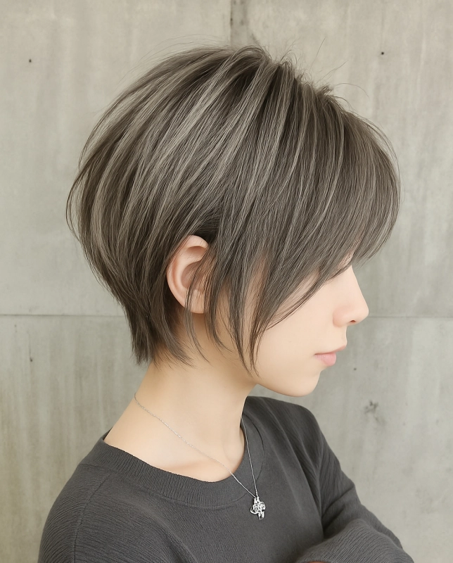 白髪ぼかしハイライト×小顔ショート