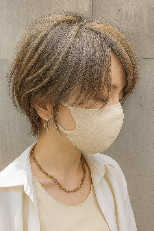ショート白髪ぼかしハイライト